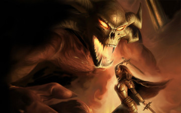 обоя видео игры, neverwinter nights, демон, девушка, оружие, бой