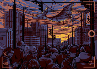 Картинка рисованное люди толпа город кит провода