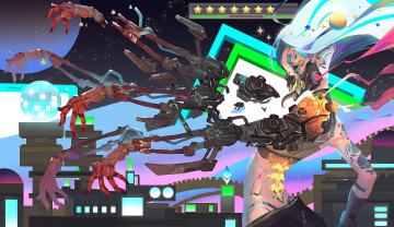 Картинка аниме оружие +техника +технологии девушка киборг протез