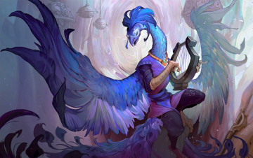 Картинка фэнтези существа птица инструмент менестрель