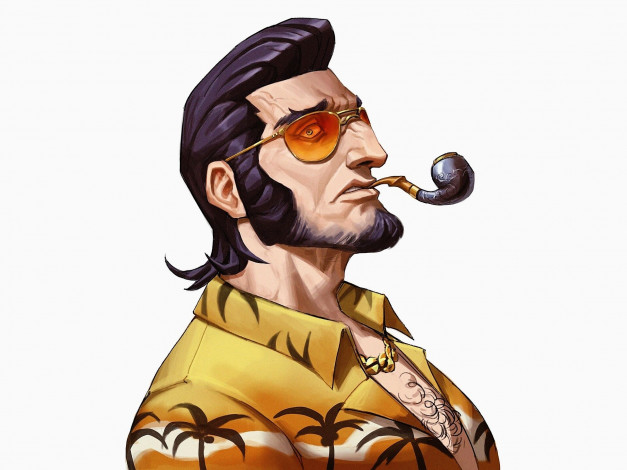 Обои картинки фото аниме, unknown,  другое , мужчина, трубка, очки, рубашка