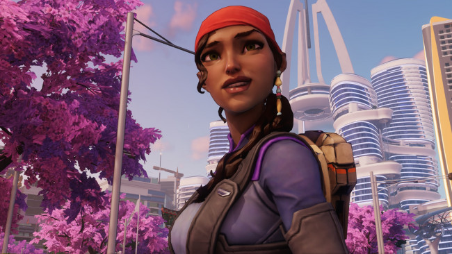 Обои картинки фото видео игры, agents of mayhem, девушка, рюкзак, город