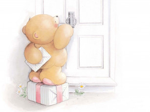 Картинка рисованное мишки+тэдди мишка дверь конверт подарок