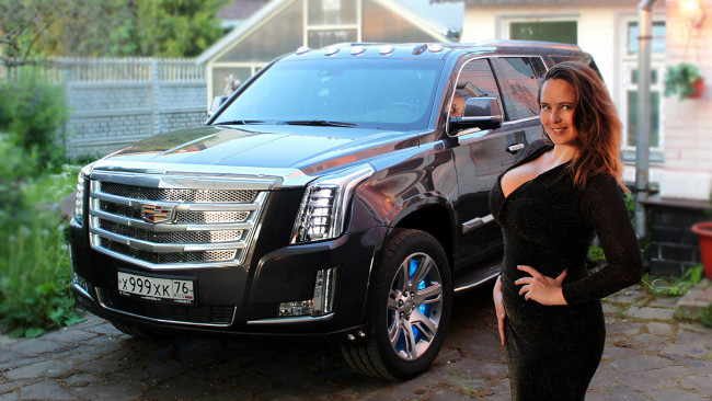 Обои картинки фото автомобили, -авто с девушками, cadillac, escalade, esv