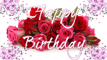 обоя праздничные, день рождения, букет, розы, надпись