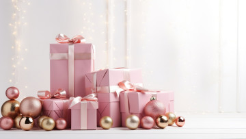 обоя праздничные, подарки и коробочки, шарики, подарки, ленты, банты