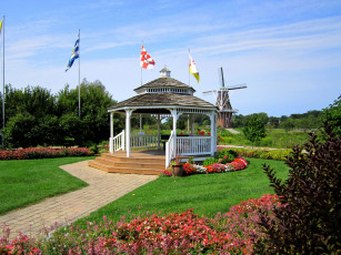 Картинка garden gazebo windmill island природа парк мичиган