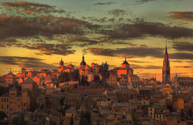 Обои картинки фото толедо, испания, города, панорама, вечер, дома