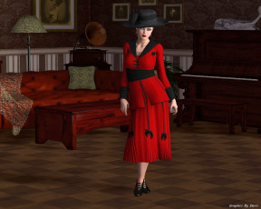 Картинка 3д+графика people+ люди шляпа кровать взгляд девушка