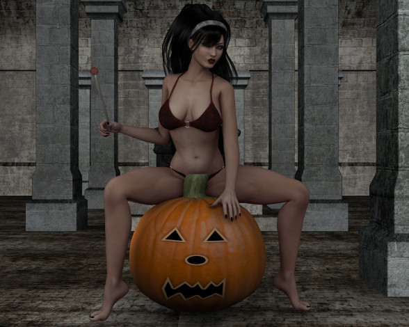 Обои картинки фото 3д графика, holidays,  праздники, девушка, тыква