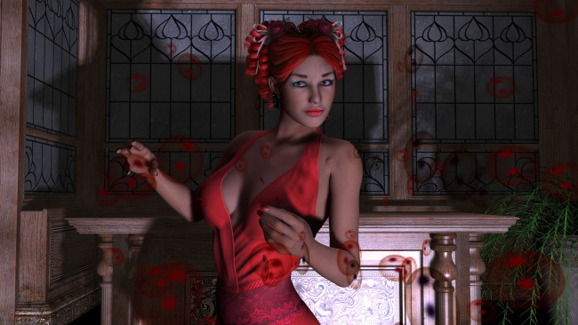 Обои картинки фото 3д графика, people , люди, взгляд, рыжая, девушка