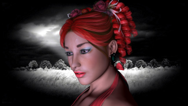 Обои картинки фото 3д графика, portraits , портрет, взгляд, девушка, рыжая