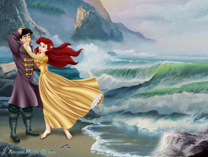 Картинка векторная+графика мультфильмы+ cartoons взгляд девушка горы море волны парень фон