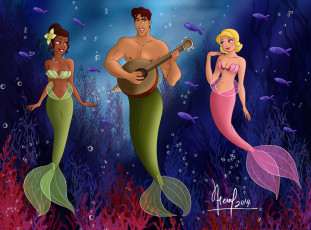 Картинка векторная+графика мультфильмы+ cartoons водоросли рыбы русалки