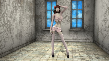 Картинка 3д+графика люди+ people взгляд девушка цветок окна фон