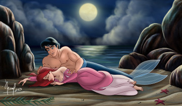 Картинка векторная+графика мультфильмы+ cartoons море луна девушка