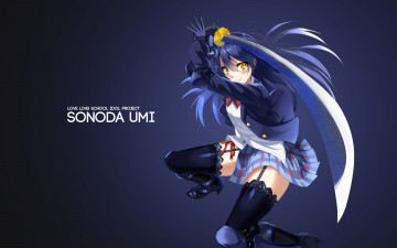 Картинка аниме love+live +school+idol+project катана девушка рубашка юбка ленты assassinwarrior бант чулки броня форма перчатки оружие