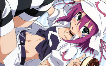 обоя аниме, yumekui merry, еда, девушка, merry, nightmare, татуировка, шляпа, ленты, пончик