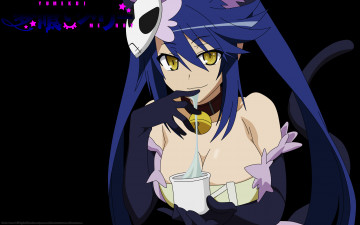 Картинка аниме yumekui+merry стакан молоко девушка колокольчик перчатки хвост ошейник маска albireo