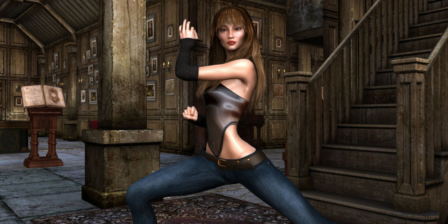 Обои картинки фото 3д графика, люди , people, взгляд, девушка, поза, фон