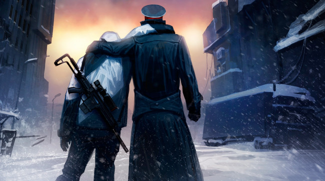 Обои картинки фото фэнтези, романтика апокалипсиса, люди, alexiuss, романтика, апокалипсиса, зима, объятия