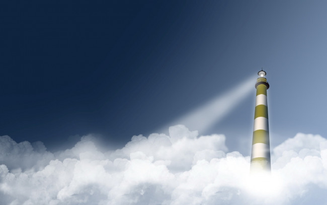 Обои картинки фото 3д графика, архитектура , architecture, небо, облака, свет, луч, маяк