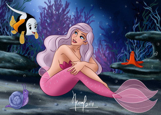 Обои картинки фото векторная графика, мультфильмы , cartoons, рыбы, русалка