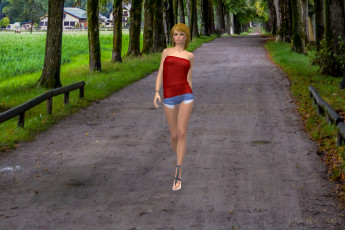 Картинка 3д+графика люди+ people дорога фон взгляд девушка