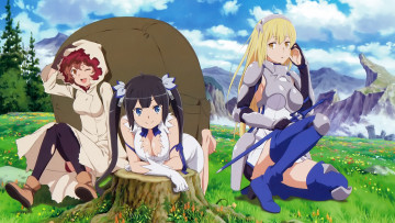 Картинка аниме danmachi девушки взгляд фон