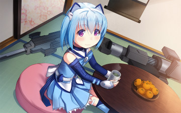 Картинка аниме оружие +техника +технологии фон взгляд девушка