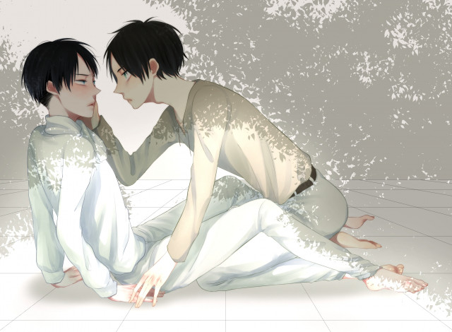 Обои картинки фото аниме, shingeki no kyojin, levi, мужчины, eren, jaeger, shingeki, no, kyojin