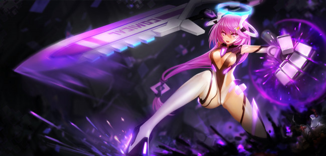 Обои картинки фото аниме, оружие,  техника,  технологии, фон, взгляд, девушка