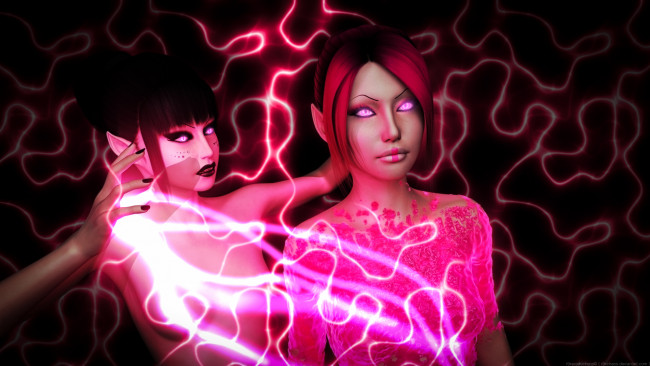 Обои картинки фото 3д графика, эльфы , elves, магия, фон, взгляд, эльфийки