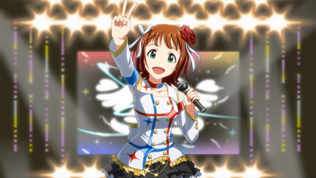 Обои картинки фото аниме, idolm@ster, фон, взгляд, девушка