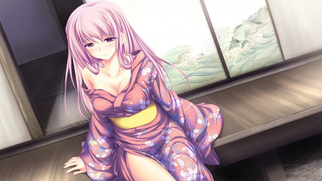 Обои картинки фото аниме, unknown,  другое, девушка, кимоно, порог, дом