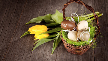 Картинка праздничные пасха тюльпаны писанки корзинка