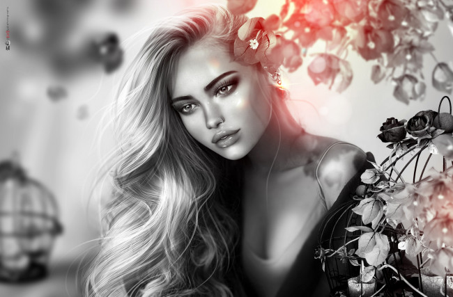 Обои картинки фото 3д графика, люди , people, волосы, грусть, девушка