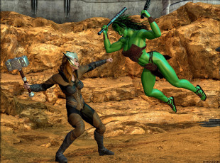 Картинка 3д+графика фантазия+ fantasy девушка взгляд фон оружие