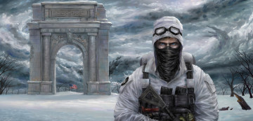 Картинка фэнтези люди флаг арка униформа маска взгляд фон мужчина