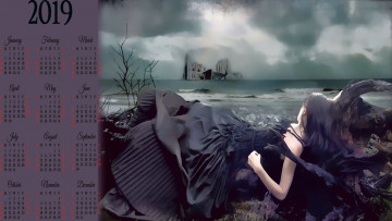 Картинка календари фэнтези берег девушка водоем