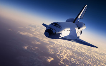 обоя космос, космические корабли,  космические станции, шаттл, земля, облака, солнце, небо