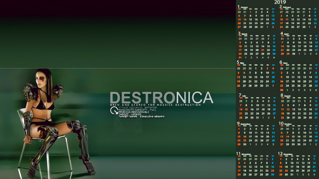 Обои картинки фото календари, фэнтези, стул, робот, девушка