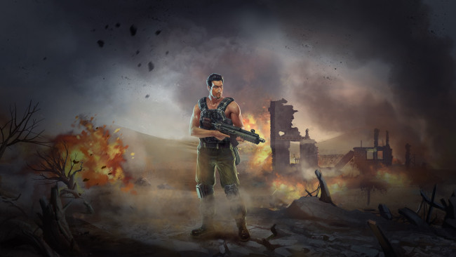 Обои картинки фото видео игры, battalion wars, взгляд, автомат, мужчина, фон