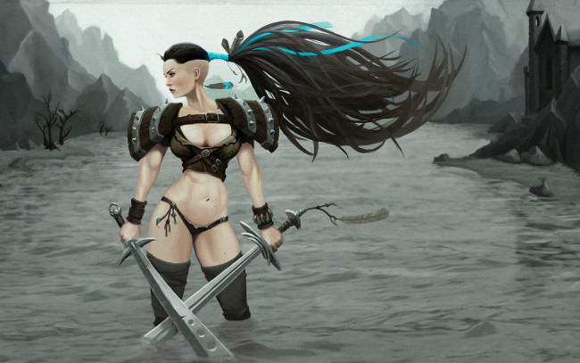 Обои картинки фото фэнтези, девушки, меч, униформа, фон, девушка