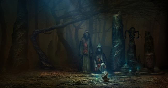 Обои картинки фото фэнтези, существа, фон, взгляд, свеча