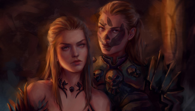 Обои картинки фото фэнтези, девушки, фон, взгляд