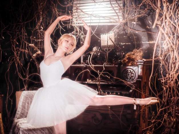 Обои картинки фото девушки, - азиатки, балерина, провода