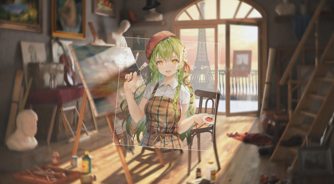 Обои картинки фото аниме, город,  улицы,  интерьер,  здания, девушка