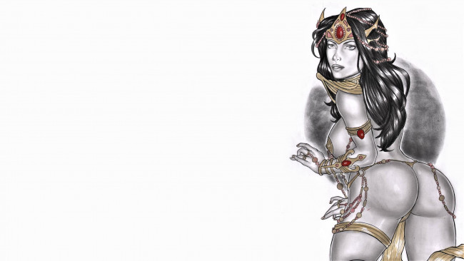 Обои картинки фото рисованное, elberty oliveira, девушка, фон, взгляд, украшения