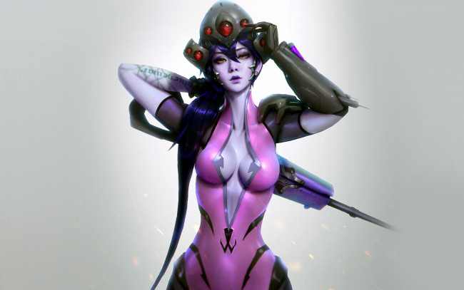 Обои картинки фото видео игры, overwatch, девушка, шлем, оружие